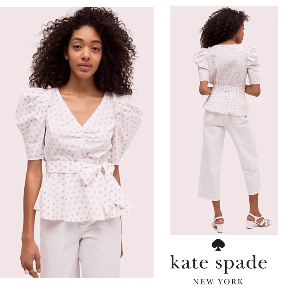NEW Kate Spade Pink Dot Cotton Drape Blouse